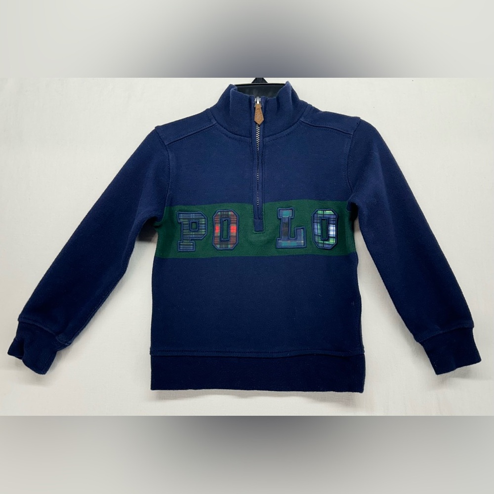 Polo Ralph Lauren 1/4 Zip Shirt Boys 2 2T Toddler Long Sleeve Plaid Logo Navy